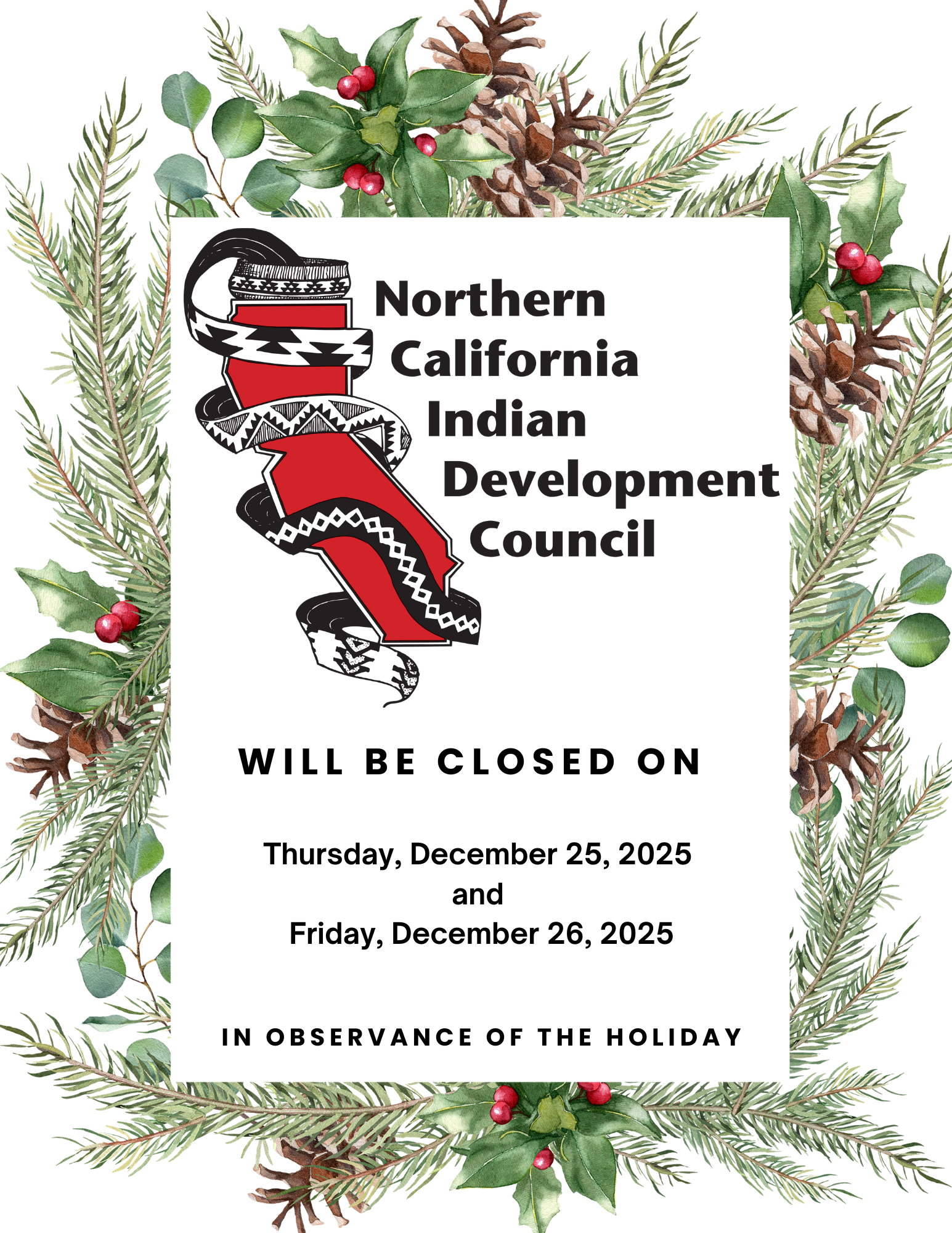 NCIDC Holiday Closure Flyer